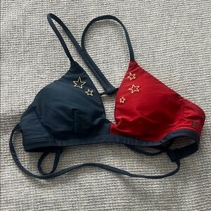 Hurley Stylish Red and Blue Star-Embellished Bikini Top